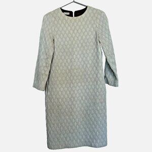 DRIES VAN NOTEN ivory knee-length dress, matelassé w silver sparkle, size small